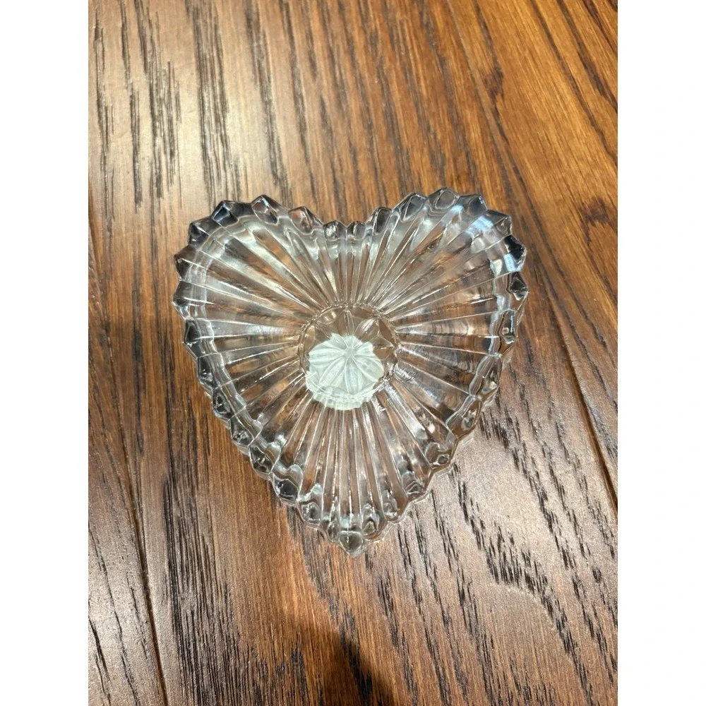 Vintage Clear Lead Crystal Glass Heart Shaped Trinket Jewelry Dish